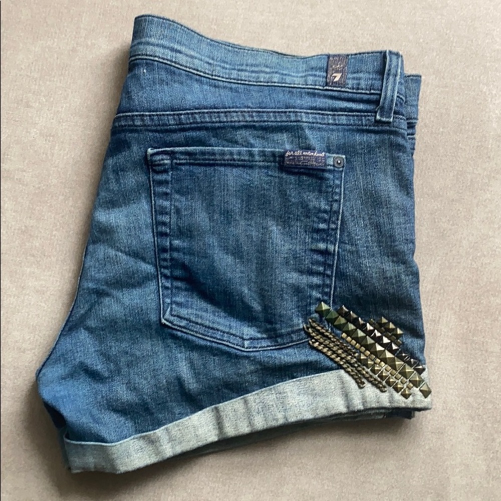 7 for all mankind studded denim shorts